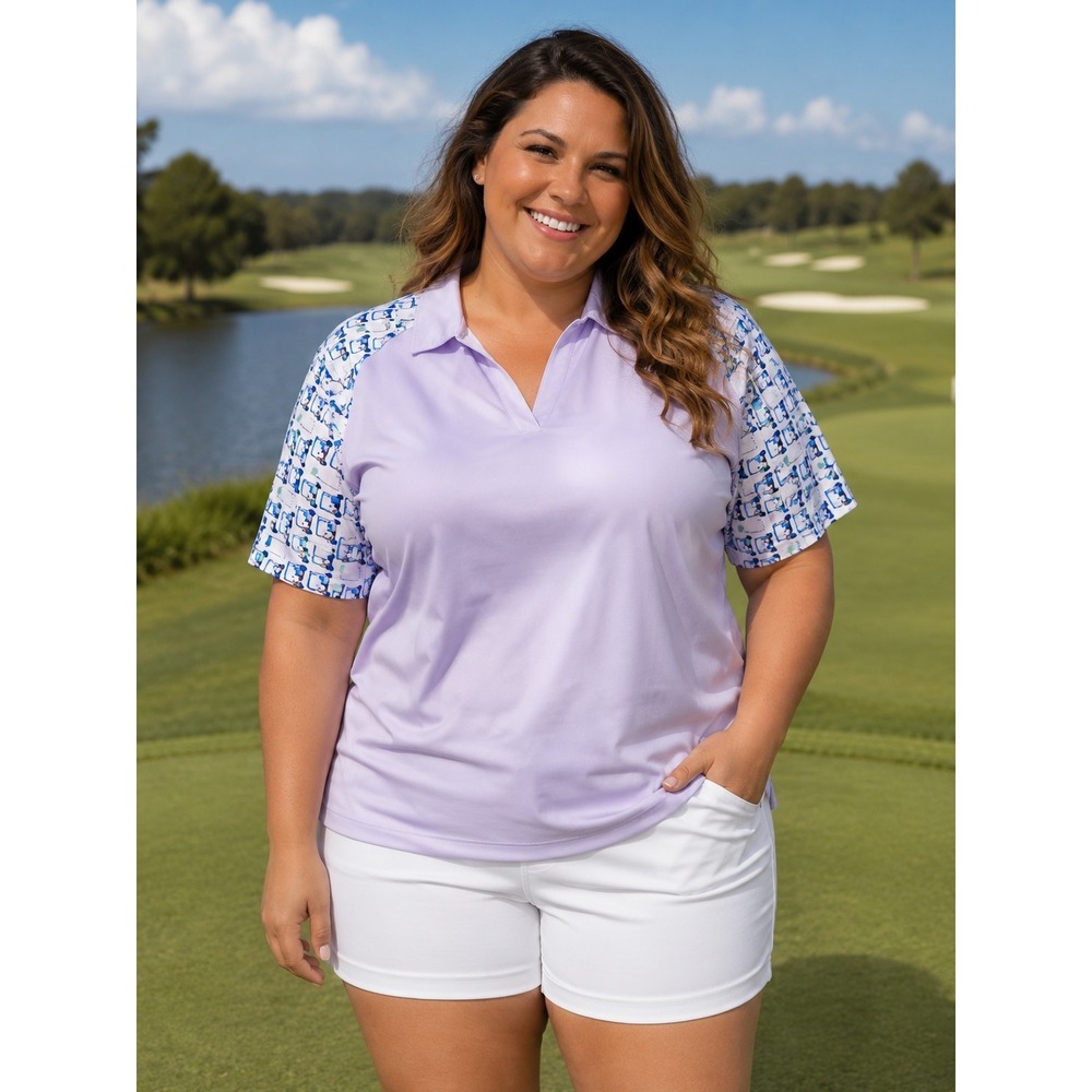 IZOD Golf Women's XXL Purple Polo Golf Carts Flags Athletica Sporty -425